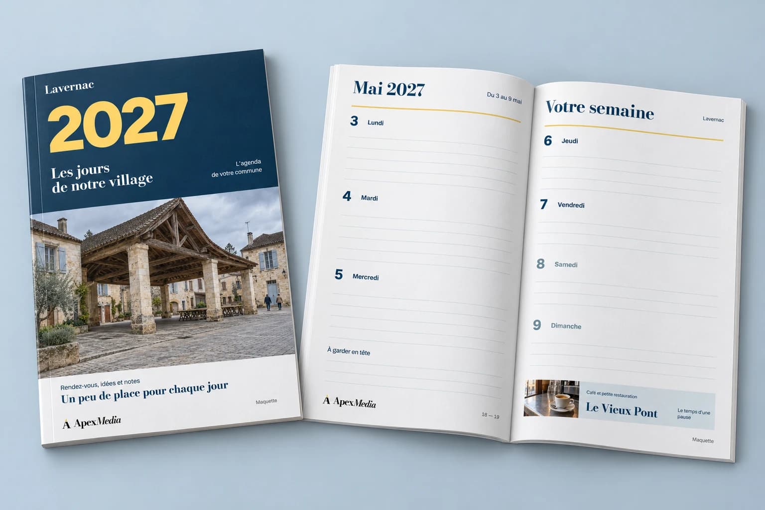 Maquette : L’agenda municipal, couverture et intérieur